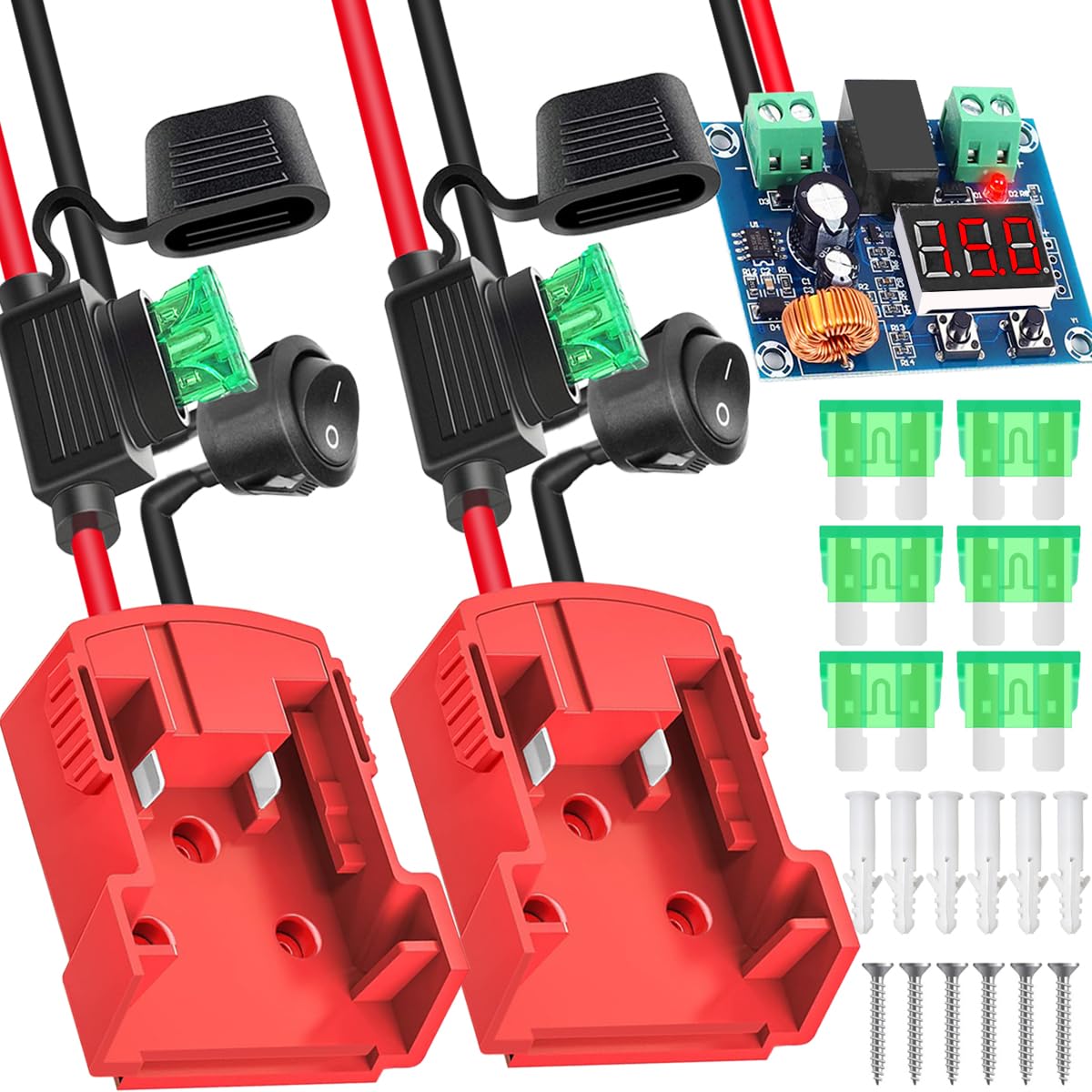 Xiatiaosann Akku Adapter für Milwaukee M18 18V Lithium-Akku, Power Wheel Adapter StromAdapter Converter für DIY Arbeit Lichter, Ride On Truck, RC Spielzeug, Robotik, mit Schalter/Sicherungen, 2 Stück von Xiatiaosann