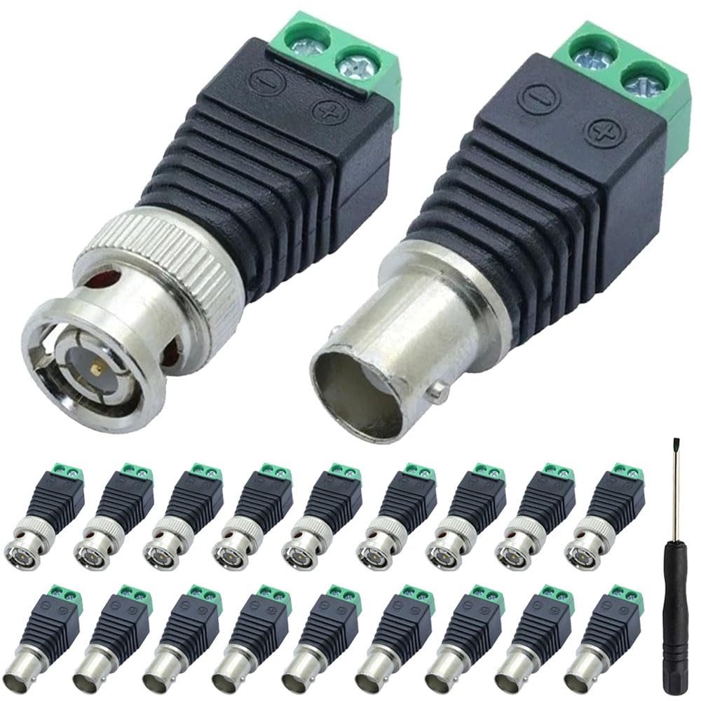 Xiatiaosann BNC Balun Stecker und BNC Balun Buchse, Koaxialer Cat5 auf BNC Anschluss, Anschlussstecker für CCTV-Überwachungskabel, Ethernet-Lautsprecher, mit Schraubendreher (20 Stück) von Xiatiaosann