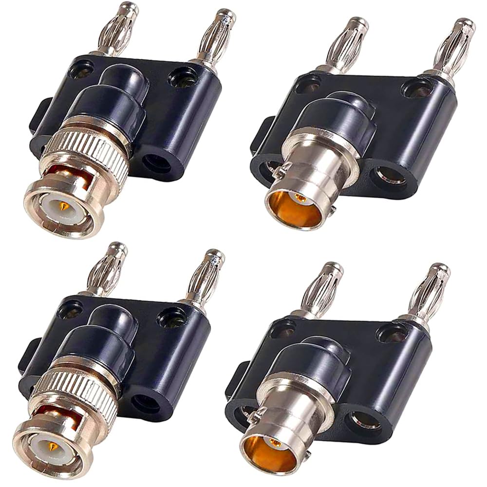 Xiatiaosann BNC Stecker auf Dual Bananenstecker und BNC Buchse auf Dual Bananenstecker, Polklemmen, RF-Koaxial-Adapter, BNC auf Bananen-Koax-Klinkenstecker (4er-Pack) von Xiatiaosann