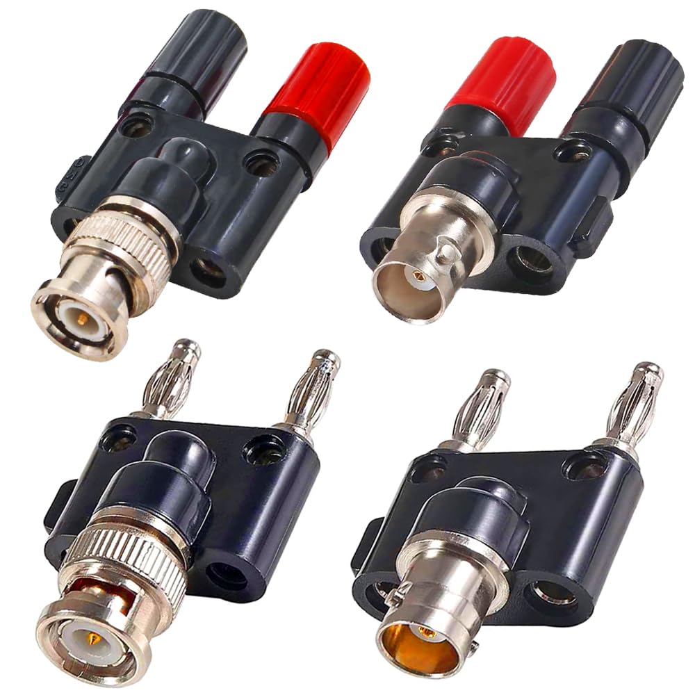 Xiatiaosann BNC auf Dual Bananen Adapter Sets, BNC Stecker auf 4 mm Dual Bananen Stecker/Buchse und BNC Buchse auf 4 mm Dual Bananen Stecker/Buchse, Buchsen-Bindungspfosten (4er-Pack) von Xiatiaosann