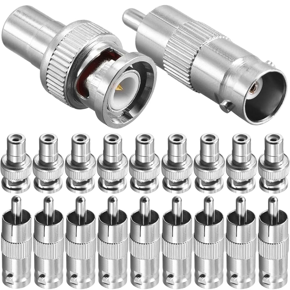 Xiatiaosann BNC auf RCA Adapter, RCA Stecker auf BNC Buchse, Stecker mit RCA Buchse auf BNC Stecker, Koaxial Koax RG6 Adapter Set für CCTV (20 Stück) von Xiatiaosann