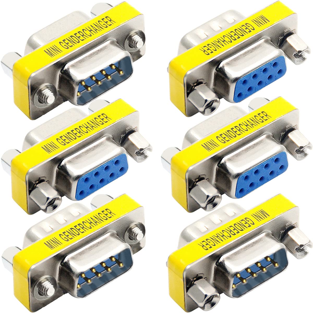 Xiatiaosann DB9 Stecker RS232 9Pin Gender Changer Konverter, Buchse auf Stecker/Buchse, Stecker auf Stecker Coupler Adapter, 6 Stück von Xiatiaosann