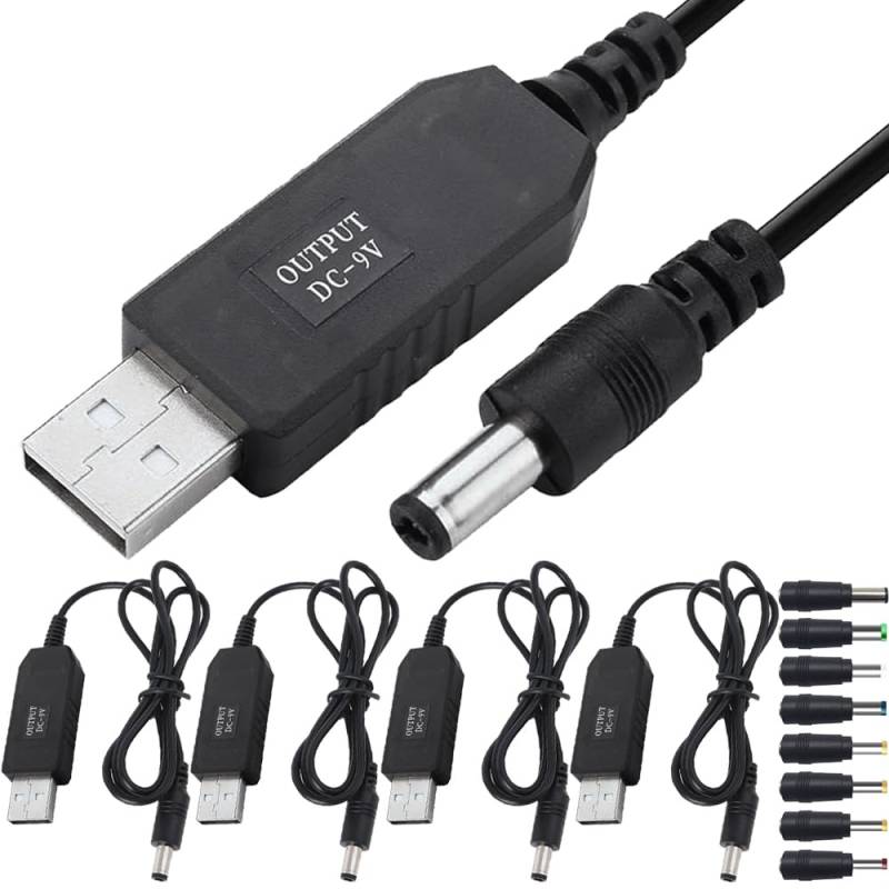 Xiatiaosann DC 5V 2A zu DC 9V Step-up USB Konverter Adapterkabel, USB Adapter mit DC Jack 5.5 x 2.5mm Stromversorgungskabel für Ventilator, Tischlampe, mit DC Konverter Set (3.3FT, 4 Pack) von Xiatiaosann