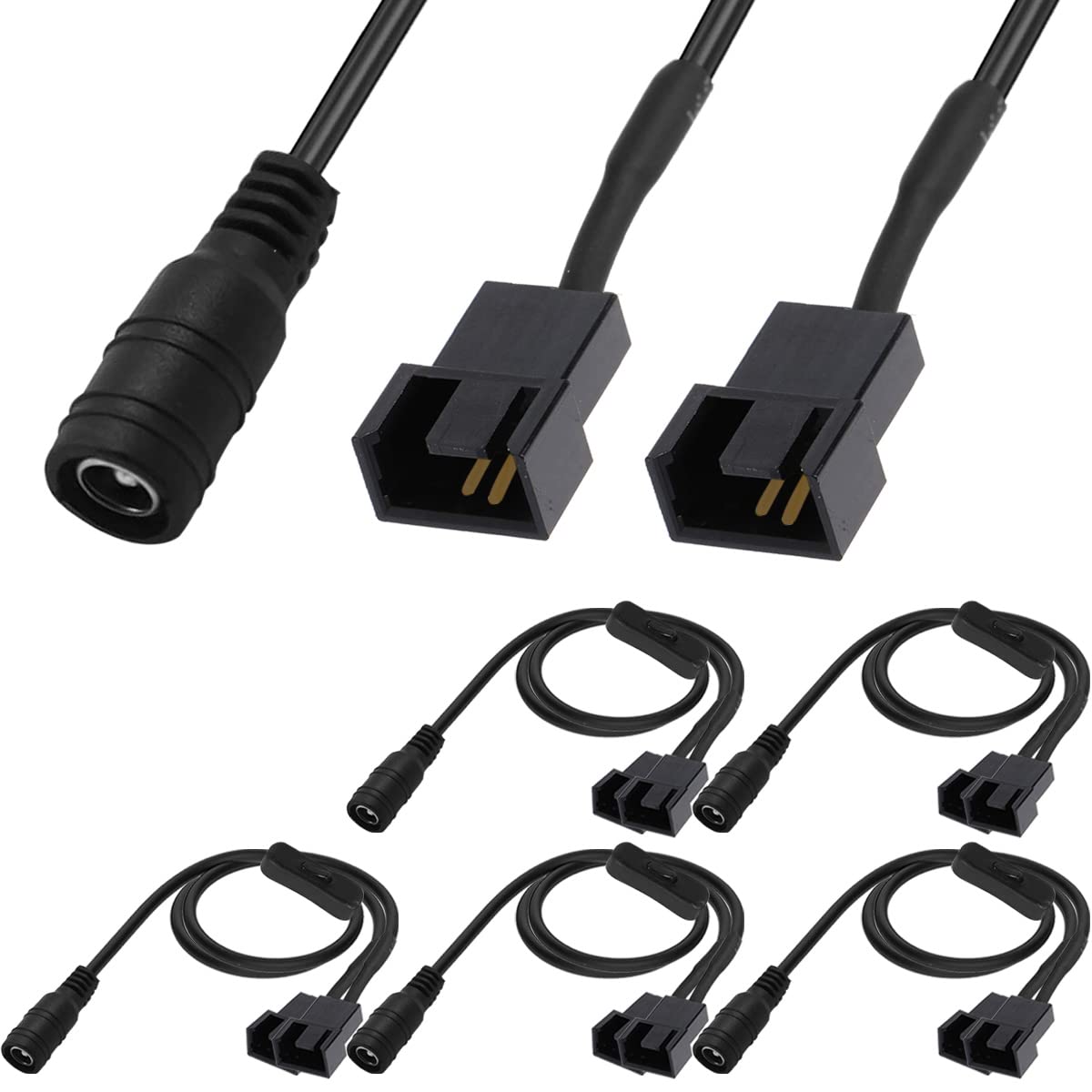 Xiatiaosann DC zu 4-pin/3-pin PC Lüfter, 12V DC 5,5 mm x 2,1 mm Buchse auf Dual 3-pin 4 -pin Stecker PC Gehäuselüfter Stromwandlerkabel, 5 Stück von Xiatiaosann