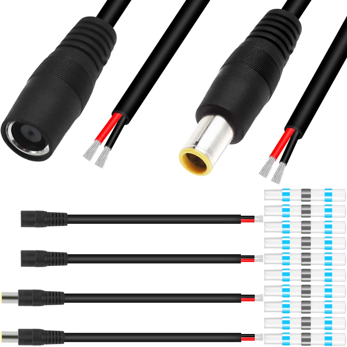 Xiatiaosann DC7909 Stromkabel 12V 8mm Stecker DIY lötbares 2-Draht-Netzteil- Blanken Draht, DC,7,9x5,5mm Reparaturkabel 16AWG für Solarzellen-Laptop-Kamera, 4 Stück von Xiatiaosann