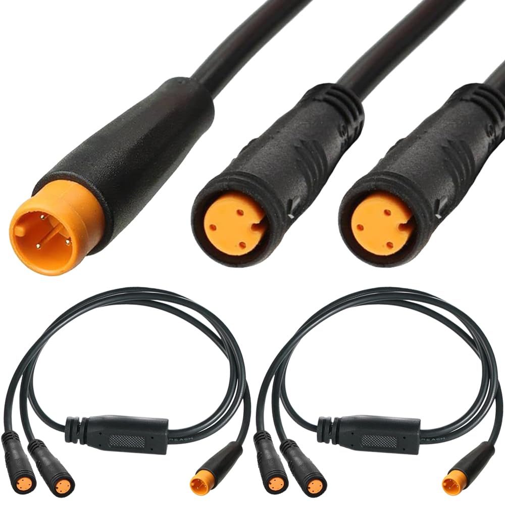 Xiatiaosann Ebike 3Pin Y-Splitter Verlängerungskabel, wasserdicht Stecker zu Dual Female 1 bis 2 elektrische Fahrradkabel für Ebike Licht, Gang-Sensor und Bremse in Ebike Modification Kit (2 Pack) von Xiatiaosann