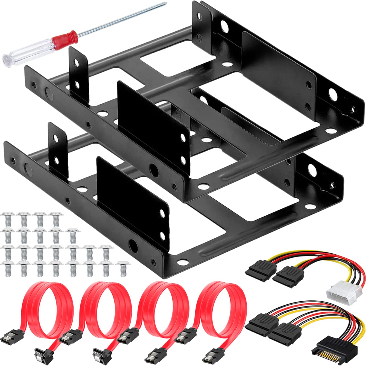 Xiatiaosann Einbaurahmen für 2,5" Festplatten SSD's auf 3,5" Adapter Mounting Metal Frame - Laptop SSD/HDD Festplatte auf Desktop Computer Intern HDD Adapter mit SATA 3.0 Kabel, 2 PCS HDD Halterung von Xiatiaosann