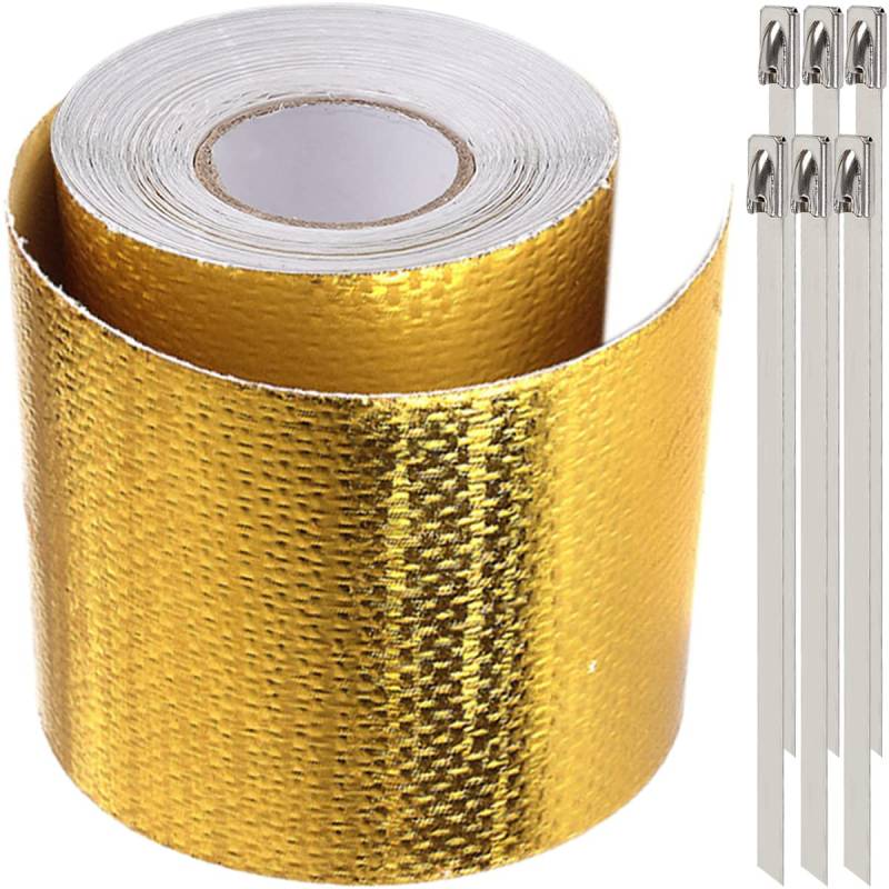 Xiatiaosann Hitzeschutzfolie Selbstklebend Heat Reflexionsfolie Reflect-A-Gold Goldband Wärmereflektierende Folie Selbstklebender Rückseite Heat Wrap Barrier für Schlauch und Auto, 2" x 32.8FT(10M) von Xiatiaosann