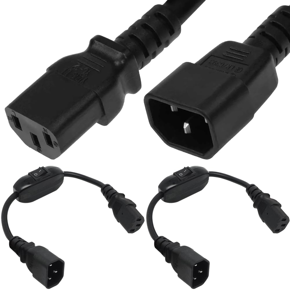 Xiatiaosann IEC 320 C14 zu C13 Stromkabel mit Schalter, 100-250V C14 Stecker zu C13 Buchse Stromkabel mit Ein/Aus Schalter (2 Pack, 1FT/30cm) von Xiatiaosann