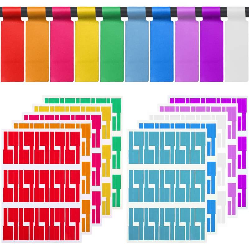 Xiatiaosann Kabelbeschriftung, 300 Stück, 10 Farben, Kabeletiketten, wasserdichte Kabeletiketten für Kabelmanagement, selbstklebende Kabeletiketten, bedruckbar für Laserdrucker und Identifikation von Xiatiaosann