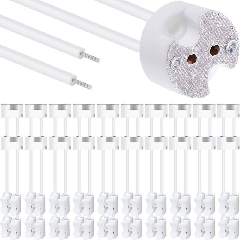 Xiatiaosann LED MR16 Sockel, 20 Stück G4 Halogenlampenbirne Keramikstecker Drahtadapter MR11 GU5.3 GU6.35, Glühlampen CFL Halter Sockel Stecker Konverter, mit 2-poliger Anschlussklemme von Xiatiaosann