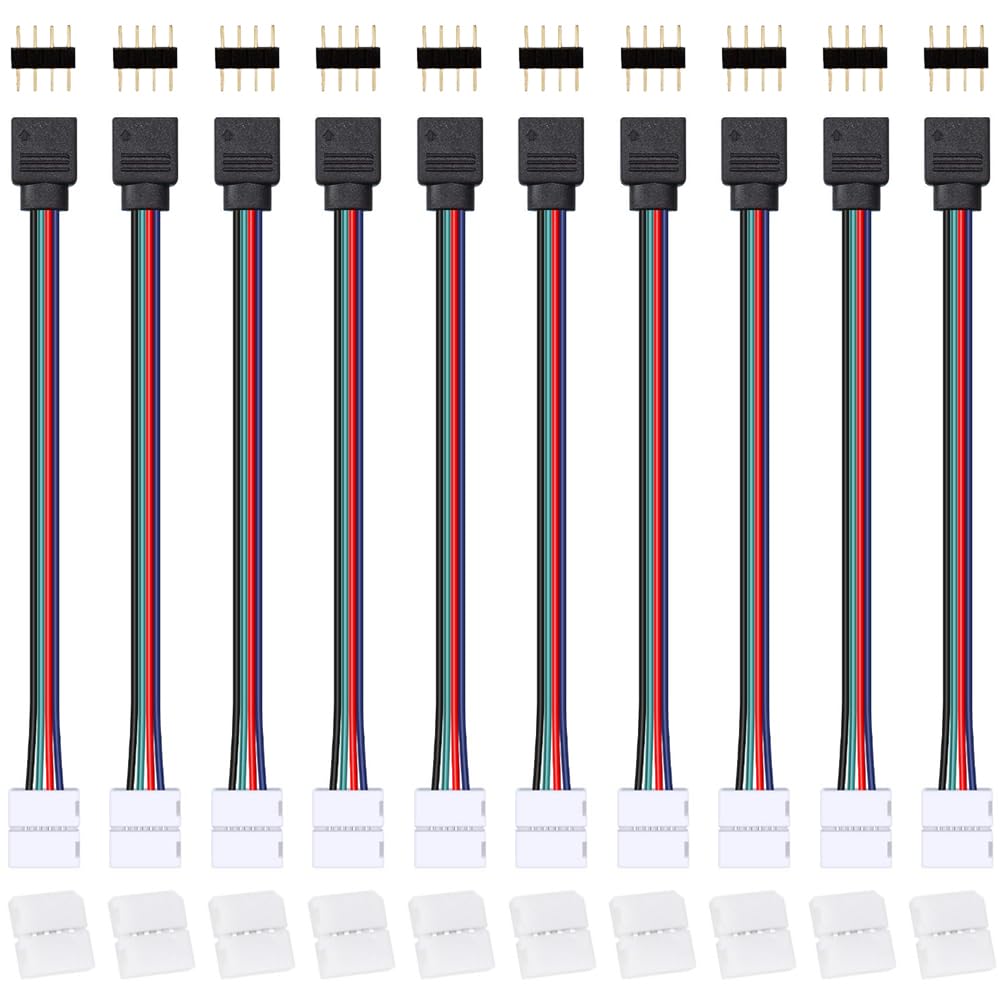 Xiatiaosann LED RGB Stecker auf Buchse Kabel, 4 poliger 10 mm breiter Streifen auf Controller Adapterkabel, mit 4 poligen Steckern, 4 polige LED Lichtleisten Anschlüsse (10 Stück) von Xiatiaosann