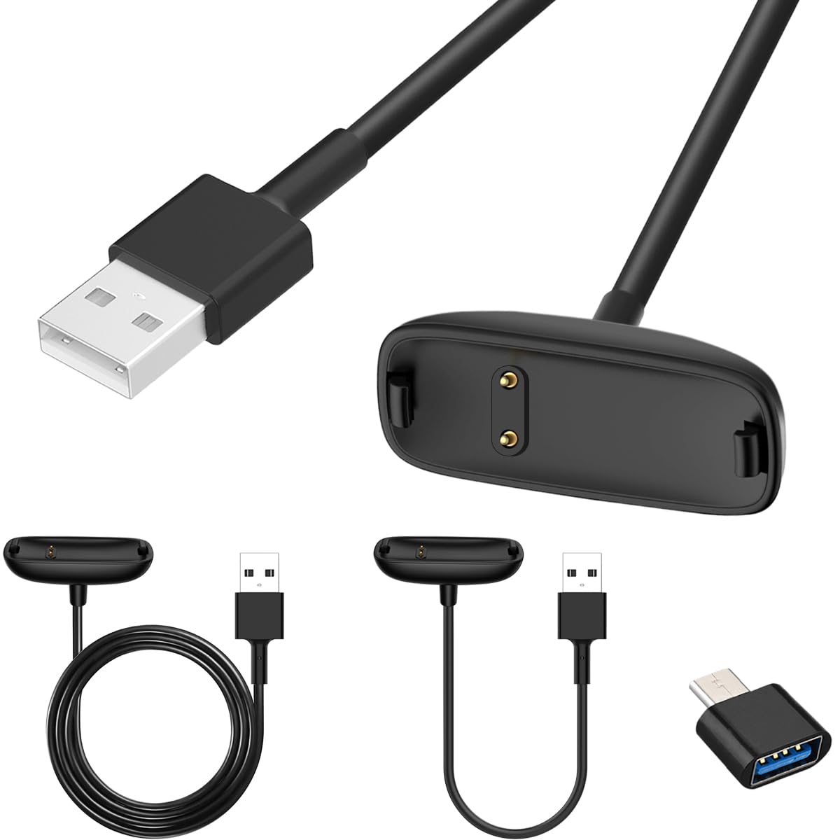 Xiatiaosann Ladegerät für Fitbit Inspire 3, Ladekabel USB-zu-Dock-Kabel für Fitness-Tracker-Smartwatch, Zubehör Stromversorgungskabel, mit USB-Typ-C-Adapter, 100cm/0.3cm, 2 Stück von Xiatiaosann