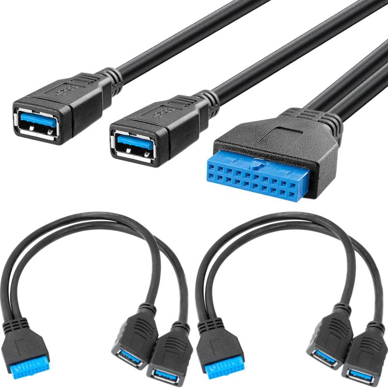 Xiatiaosann Mainboard USB3.0 Kabel 20-pin USB Splitter Buchse auf 2x Typ A Buchse Adapter Mainboard Intern Verlängerungsport 20-pin IDC Anschluss Konverterkabel, 25 cm / 9,8 Zoll, 2 Stück von Xiatiaosann