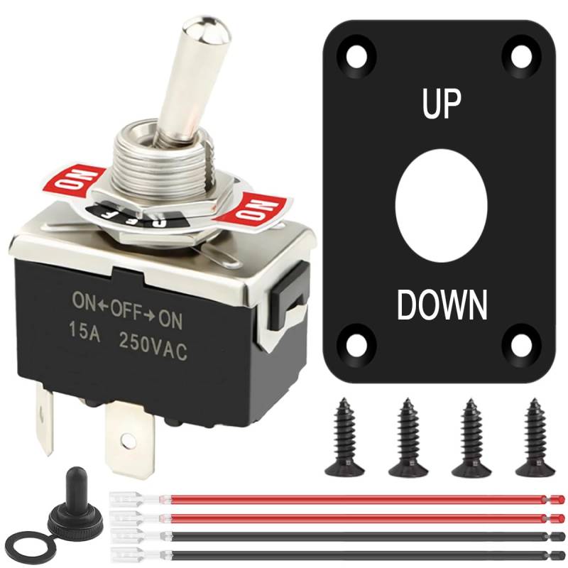 Xiatiaosann Momentary Reverse Polarity Toggle Switch 12V 30A DPDT 4 Pin 3 Position ON-OFF-ON Power Jack Rocker Switch RV Switch Motor Switch mit Crimp Wire, Waterproof Cap, Panel von Xiatiaosann