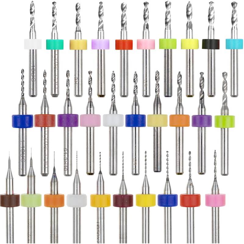 Xiatiaosann PCB Bohrer Bit Set 0.1mm-3.0mm Wolframstahl Micro Spiralbohrer Schaft Spiralflöte CNC Router für Leiterplatten Schmuck Bienenwachs CNC Gravur, 30 Stück von Xiatiaosann