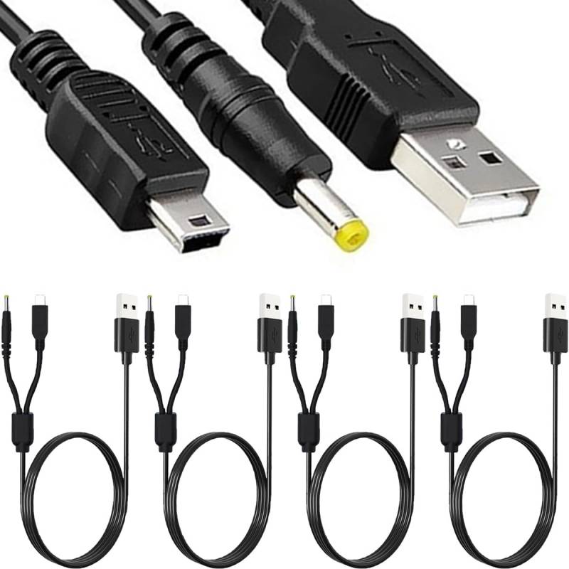 Xiatiaosann PSP 1000 Ladekabel für Sony PSP 1000 2000 3000 Serie und E-1000 L-Shape, USB 2.0 A Stecker zu DC 5V Barrel Jack 2-in-1 Stromkabel 28AWG Draht für Tablet, Handy, Laptop(4 Stück) von Xiatiaosann