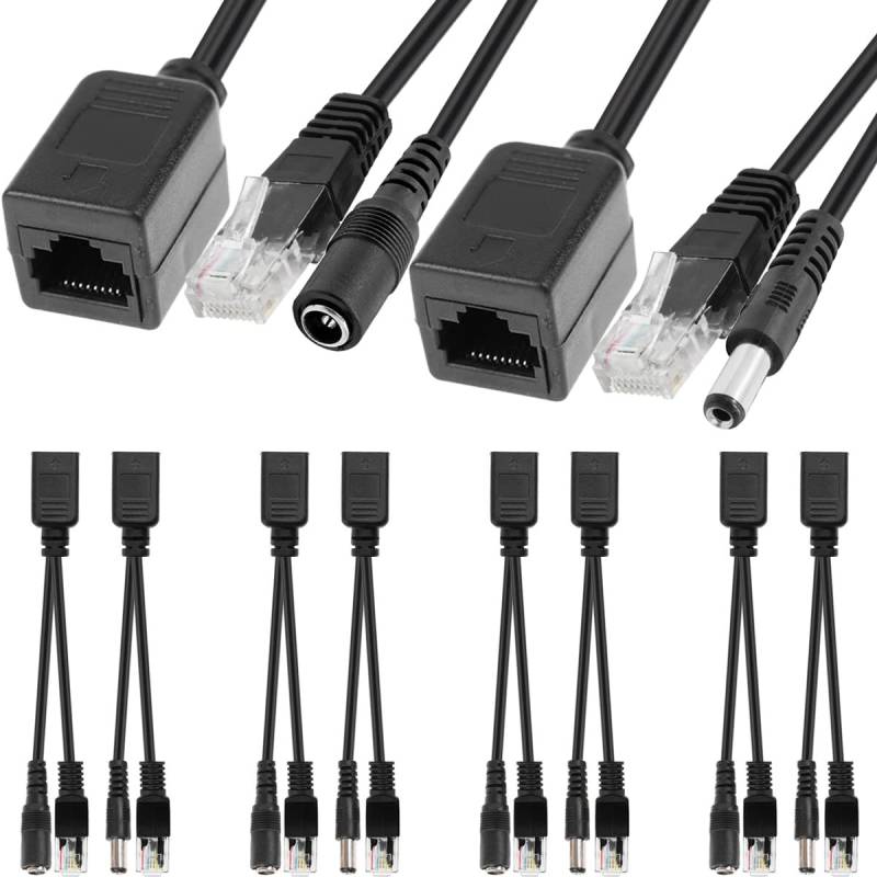 Xiatiaosann PoE Splitter RJ45 Injektor Adapter-Kabel Powered Ethernet-Splitter für IP Kamera CCTV Überwachung, mit 5,5x2,1 mm DC Stecker RJ45, 4 Paar Passives PoE Adapter von Xiatiaosann