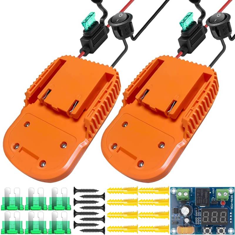 Xiatiaosann Power Wheel Adapter für Ridgid Akku 18V AEG Hyper Li-Ion Akku Kit, Power Connector 14AWG Robotic mit Kabelbaum Sicherung, Unterspannungsschutz Modul, Schrauben(2 Pack) von Xiatiaosann