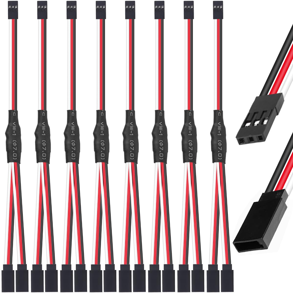 Xiatiaosann RC Servo-Verlängerungskabel, 3-poliger Stecker auf weibliche Adapter, JR Stecker 1 auf 2 Y Splitter Servokabel für Ferngesteuerte Flugzeuge, RC-Flugzeug, 8 Stück von Xiatiaosann