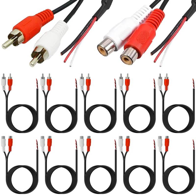 Xiatiaosann RCA Stecker auf blanken Draht & RCA Buchsenstecker auf blanken Draht, Lautsprecherkabel, offenes Ende, Pigtail, Audio-/Video-Cinch-Kabel für Verstärker, Empfänger, Lautsprecher (10 Stück) von Xiatiaosann