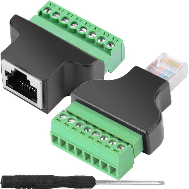 Xiatiaosann RJ45 Stecker auf Terminal Block 8-pin Adapter Schraubklemmenadapter, LAN Netzwerkstecker Ethernet Konverter 1 Stecker 1 Buchse zu 8 Pin Anschluss (2 Stück) von Xiatiaosann