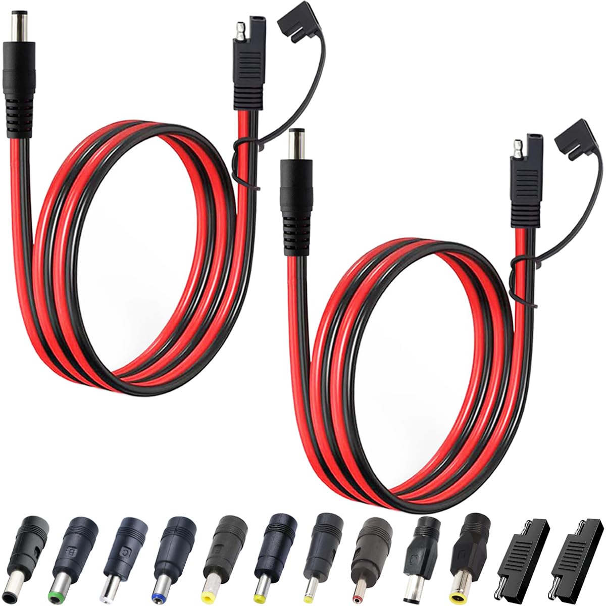 Xiatiaosann SAE-zu-DC-Stromkabel 14AWG SAE-Stecker zu DC 5,5 x 2,1 mm Stecker-Adapterkabel mit SAE-Polumkehradapter 10-teiliger DC-Adapter, für Solarbatteriepanel Auto Wohnmobil (2 Fuß) von Xiatiaosann