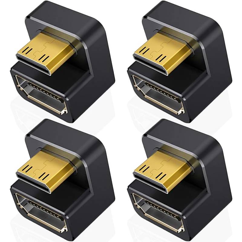 Xiatiaosann U förmiger 8K Mini HDMI auf HDMI Adapter, 180 Grad abgewinkelter Mini HDMI Stecker auf HDMI Buchse, 48Gbit/s Adapter für Kamera, Laptop, Tablet, HDTV, Projektor (4er-Pack, Aufwärtswinkel) von Xiatiaosann