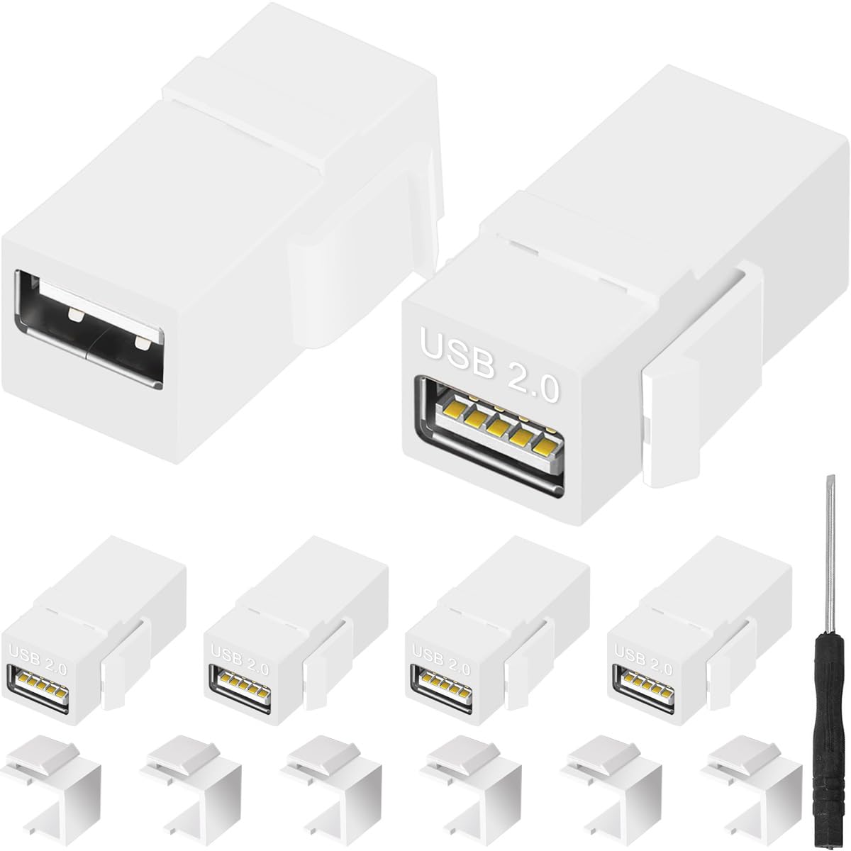 Xiatiaosann USB 2.0 Keystone Adapter Stecker, USB Kupplungsstecker Buchse auf Buchse Schnittstellenbuchse für Wandplatten-Ausgangsplatte, mit leeren Keystone-Buchseneinsätzen, Weiß, 6 Stück von Xiatiaosann