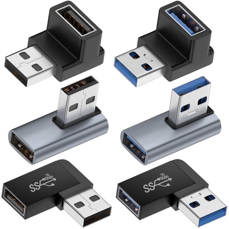 Xiatiaosann USB 3.0 Stecker zu Buchse 90 Grad Adapter, UP Down/Left Right Angle USB Extender Stecker für PC, Laptop, Ladegerät von Xiatiaosann