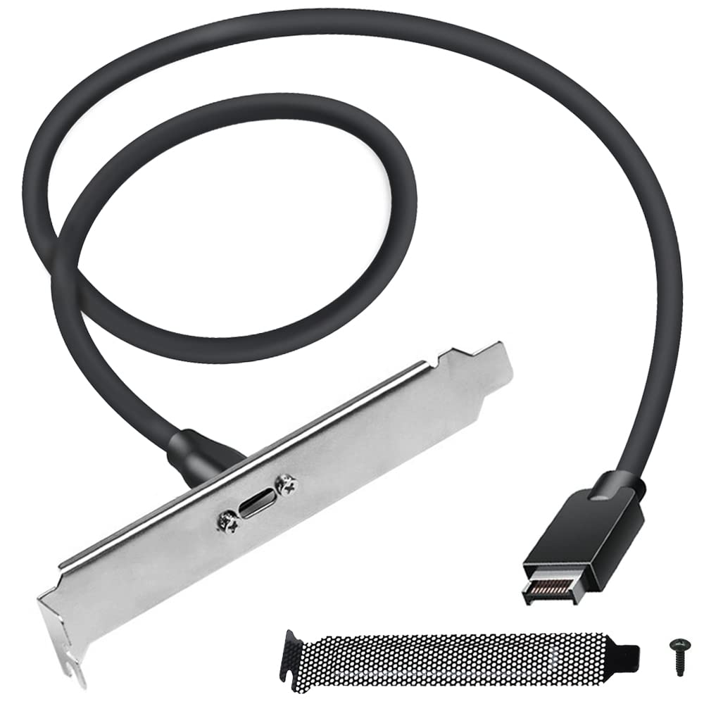 Xiatiaosann USB 3.1 Frontplatten-Header zu USB-C Typ-C Buchse Verlängerungskabel, USB-C-Buchse auf 20-poligen USB-Typ-E-A-Key-Stecker mit PCI-Halterung, 15,7 Zoll, mit Mesh-Staubschutzblende, Schraube von Xiatiaosann