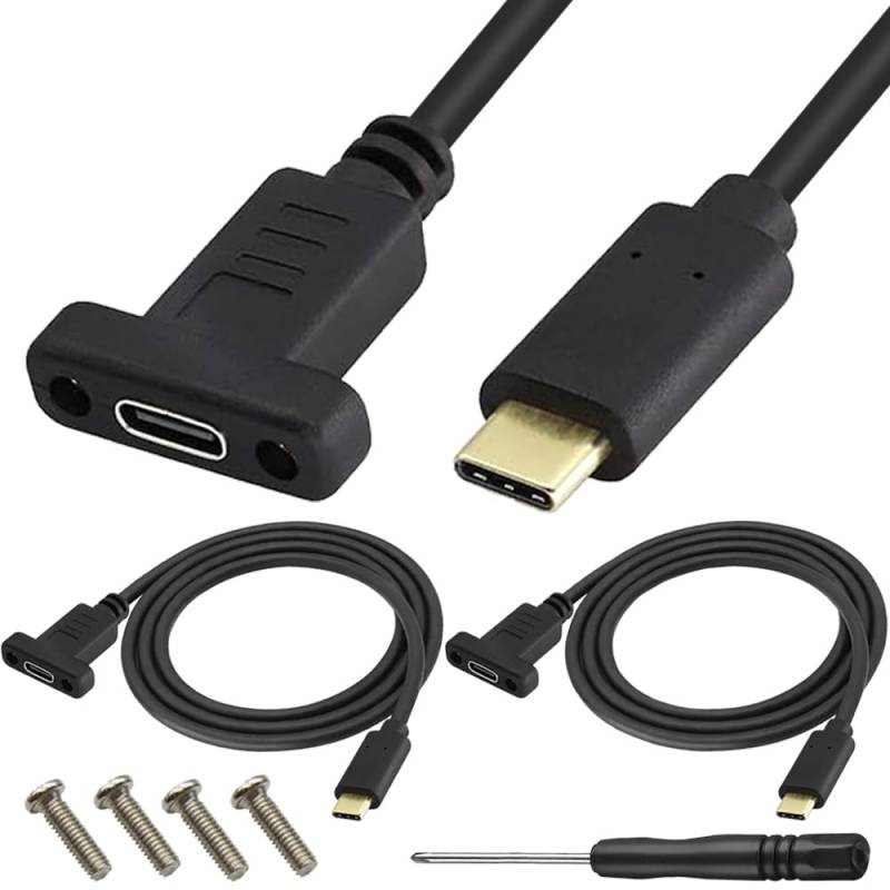 Xiatiaosann USB 3.1 Typ C Panel Mount Kabel, 4K 60hz 10Gbps USB C Stecker zu Buchse Lade- & Datenverlängerungskabel mit Schraubendreher, Schrauben (2 Pack) von Xiatiaosann