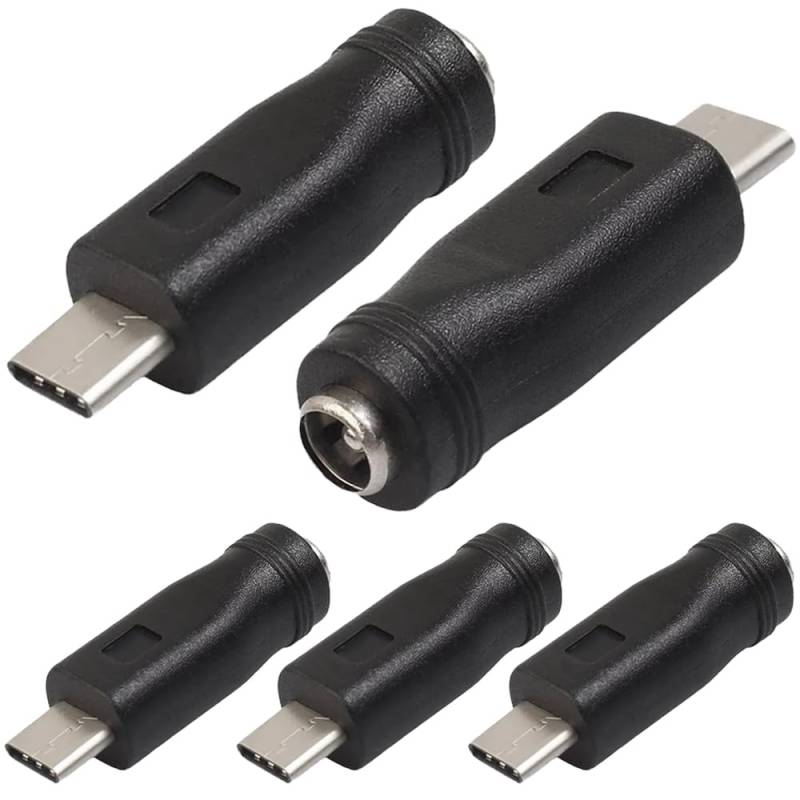 Xiatiaosann USB C zu DC Power Adapter, USB Typ-C Stecker zu DC 5.5x2.1mm Buchse Ladebuchse Power Adapter für Typ C USB Ladegerät (5 Pack) von Xiatiaosann