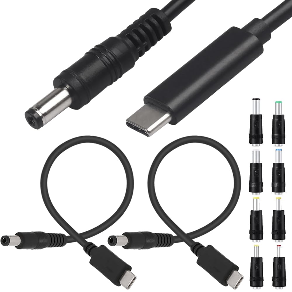 Xiatiaosann USB C zu DC Stromkabel, 12V 3A Typ-C Stecker zu DC 5.5 x 2.1mm Stecker Ladekabel, USB C Eingang zu DC Ausgang Stromkabel mit DC Konverter Adaptern (3FT, 2pcs) von Xiatiaosann