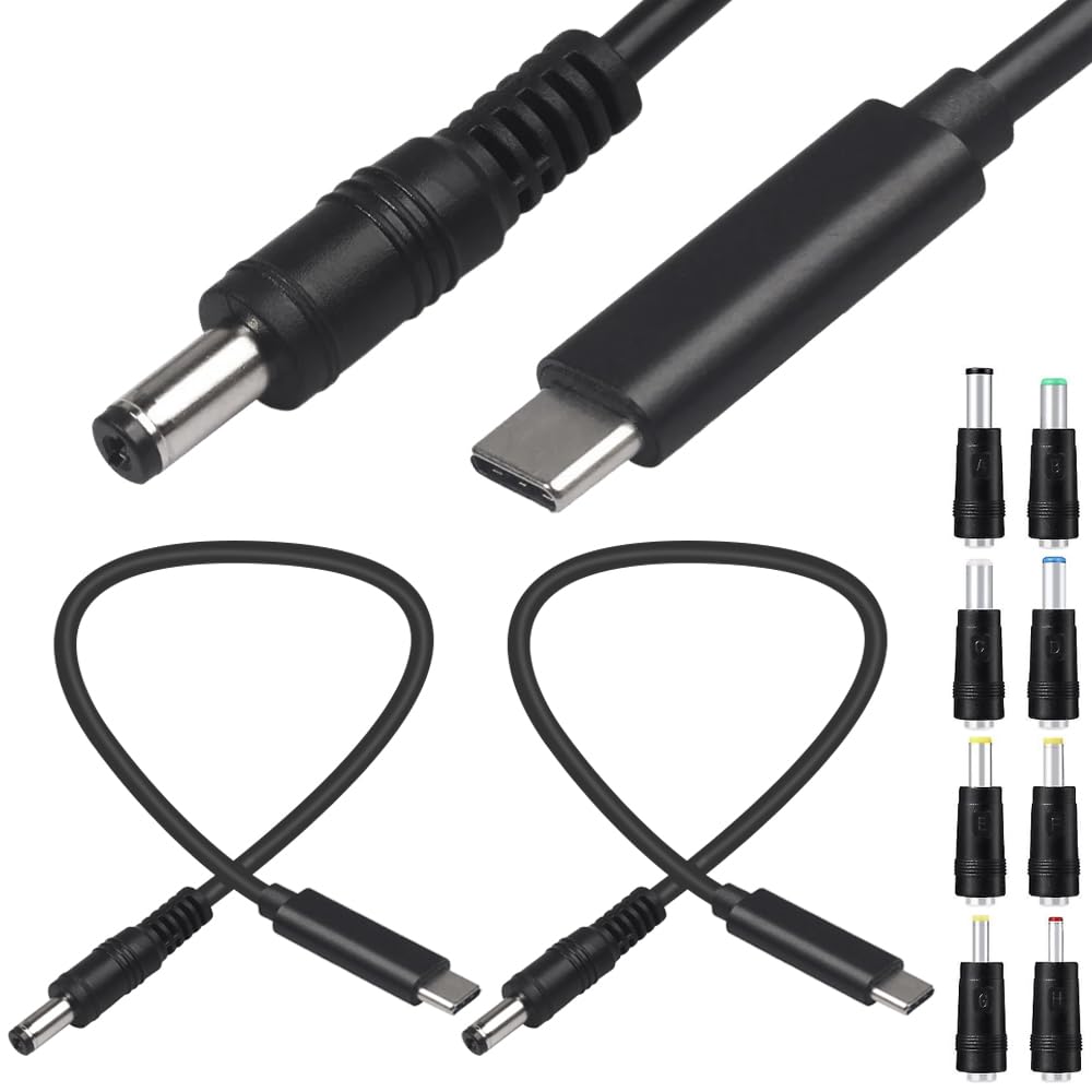 Xiatiaosann USB C zu DC Stromkabel, 9V 3A Typ-C Stecker zu DC 5.5 x 2.1mm Stecker Ladekabel, USB C Eingang zu DC Ausgang Stromkabel mit DC Konverter Adaptern (3FT, 2pcs) von Xiatiaosann