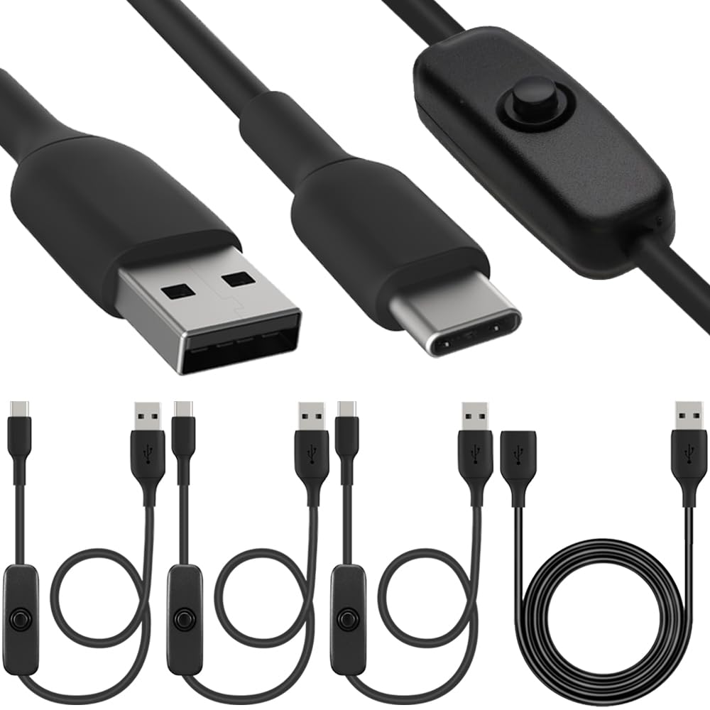 Xiatiaosann USB-Kabel von Stecker zu Buchse mit Ein/Aus-Schalter, USB-C-Stecker-auf-USB-A-Stecker-Kabel mit Schalter für Raspberry Pi 4, mit USB-Stecker-auf-Buchse-Kabel (3 Pack) von Xiatiaosann