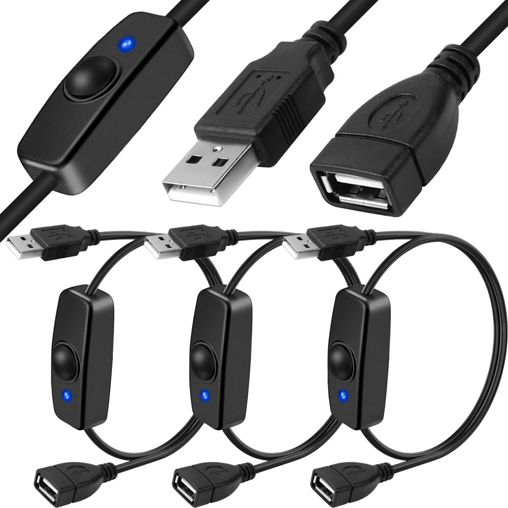 Xiatiaosann USB-Ladekabel (männlich auf weiblich) mit Ein-/Aus-Taste, USB-Verlängerungsschalter, Kabel für Daten und Strom für PC, Fernseher usw. (3er-Pack) von Xiatiaosann