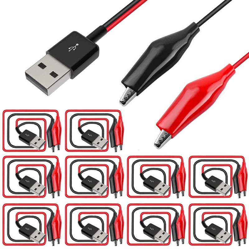 Xiatiaosann USB Stecker Stromkabel Krokodilklemmen, Alligator-Clips auf USB Stecker Tippe A Kabel für Testschaltkreis-Stromversorgungsgeräte, 58cm, 10 Stück von Xiatiaosann