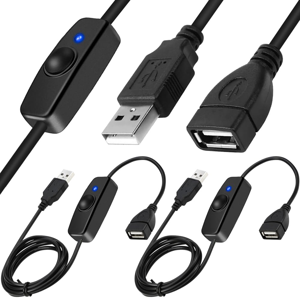 Xiatiaosann USB-Verlängerungskabel mit Ein-/Aus-Taste, USB-Stecker auf USB-Buchse, Ladekabel für Daten und Strom für PC, Fernseher, USB-Lüfter, LED-Streifen usw. (2 Stück) von Xiatiaosann