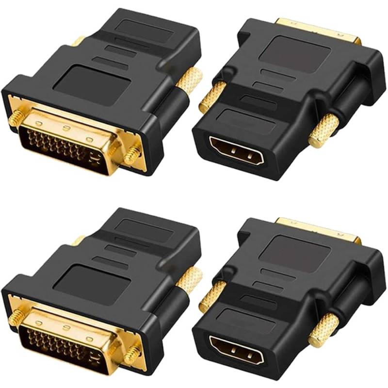 Xiatiaosann Vergoldeter HDMI auf DVI Adapter, bidirektionaler DVI Stecker (24 + 5) auf HDMI-Buchse, Konverter Adapter für Projektor, HDTV, PC, TV, für PS3, für PS4 (4er-Pack) von Xiatiaosann