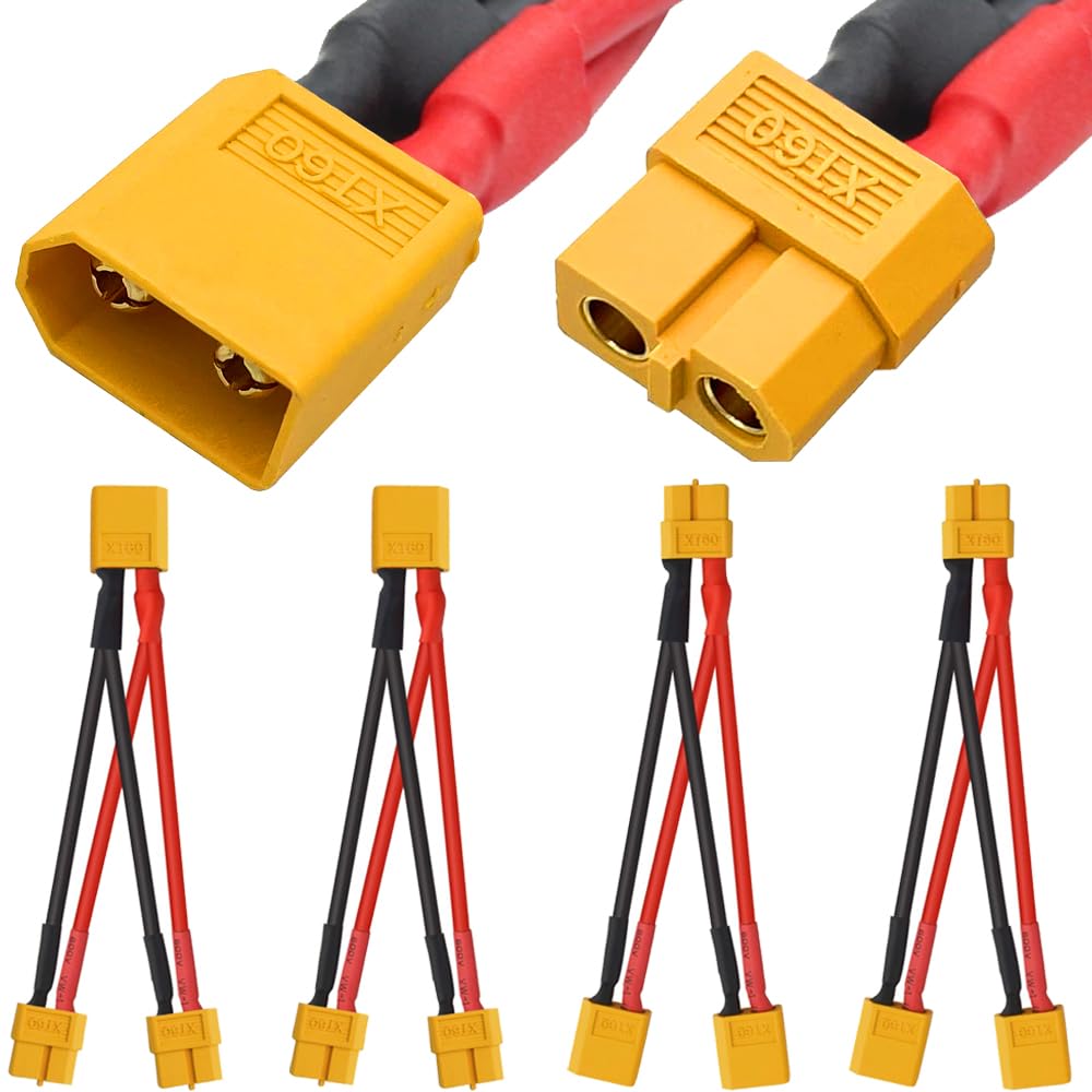 Xiatiaosann XT60 1 zu 2 Y-Splitter, XT60 Stecker zu Buchse Parallel Akku-Anschlusskabel für RC Multicopter Quadcopter (4 Pack, 10cm/3.93in) von Xiatiaosann