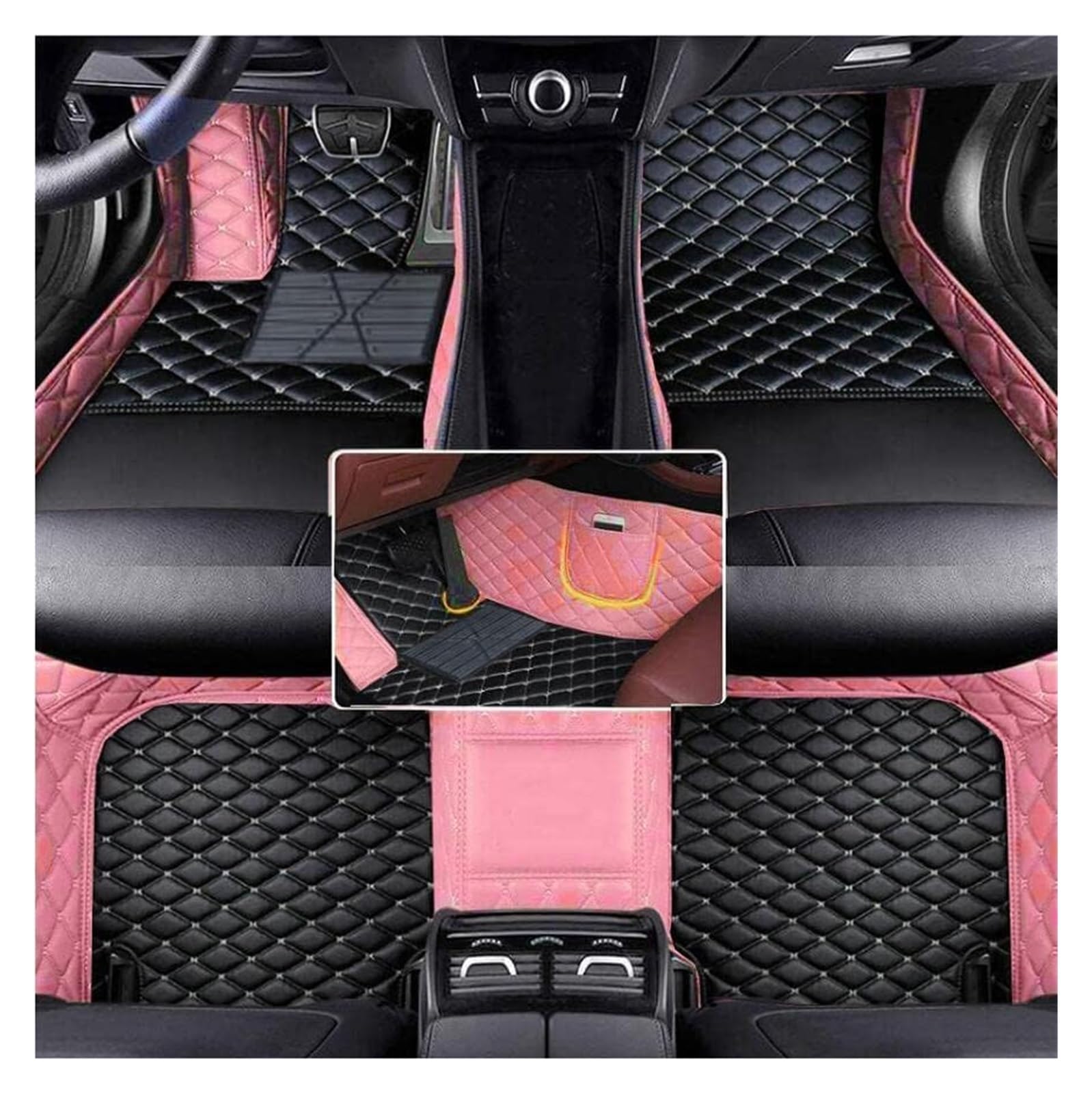 Automatten Maßgeschneiderte Auto-Bodenmatten-Bodeneinlagen Mattenteppich Für E90 2006 2007 2008 2009 2010 2011 Auto FußMatten(Black with Pink) von XingPuBhD