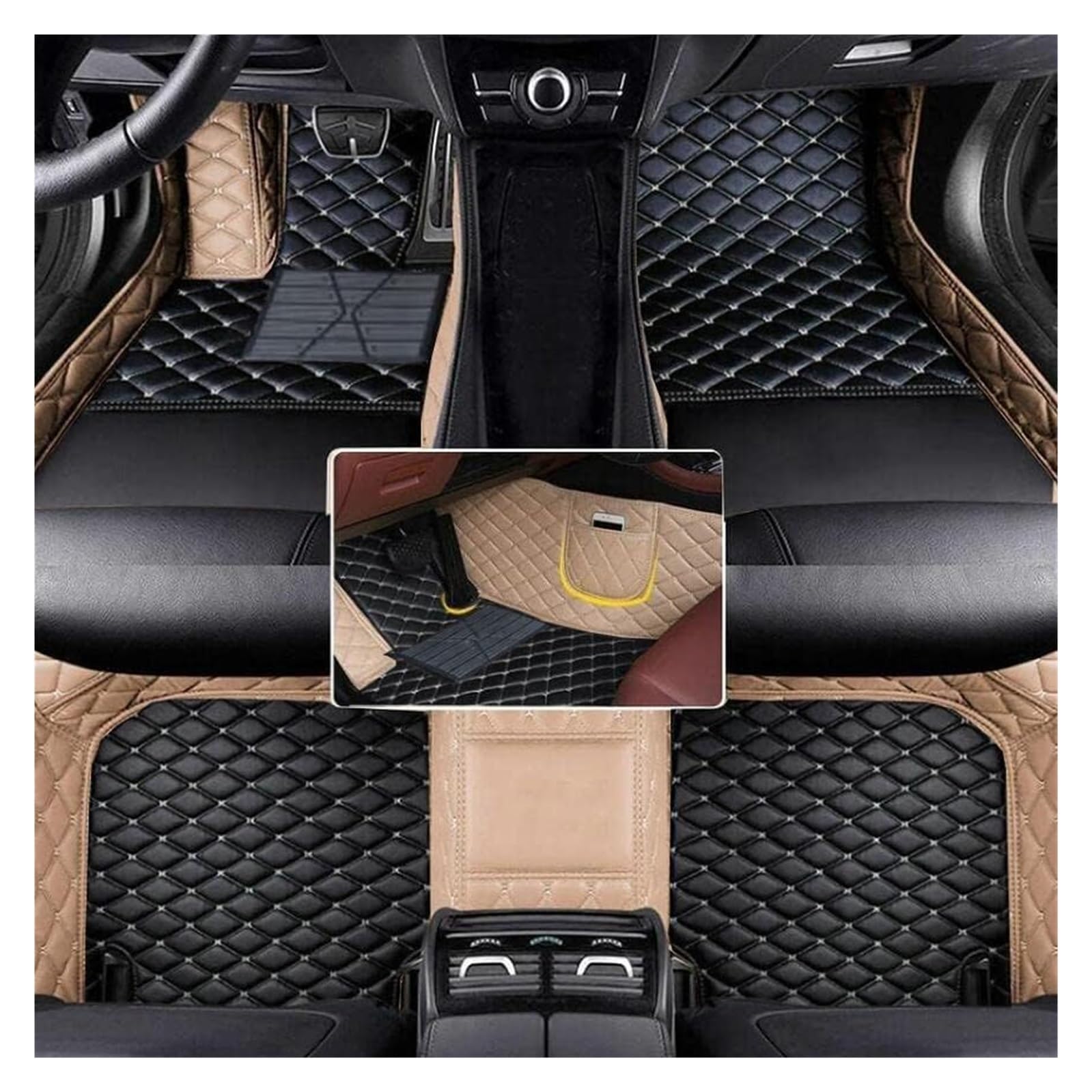 Automatten Maßgeschneiderte Auto-Fußmatten Bodeneinlagen Matten Teppiche Für Chevrolet Für Prisma 2013 2014 2015 2016 Auto FußMatten(Black with Beige) von XingPuBhD