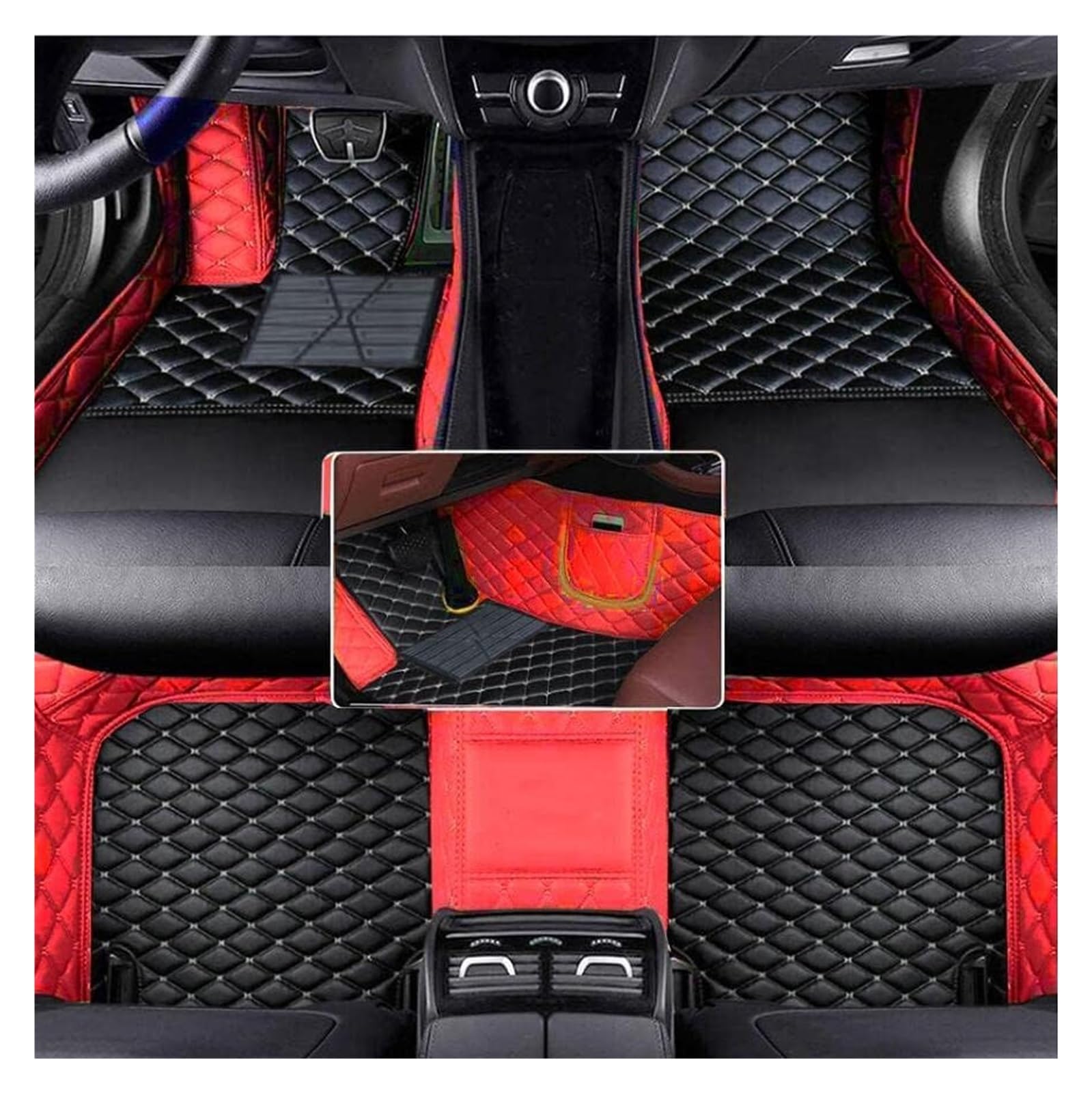 Automatten Maßgeschneiderte Auto-Fußmatten Bodenmatten Teppiche Für Ford Für Kuga 2013 2014 2015 2016 2017 Auto FußMatten(Black with Red) von XingPuBhD