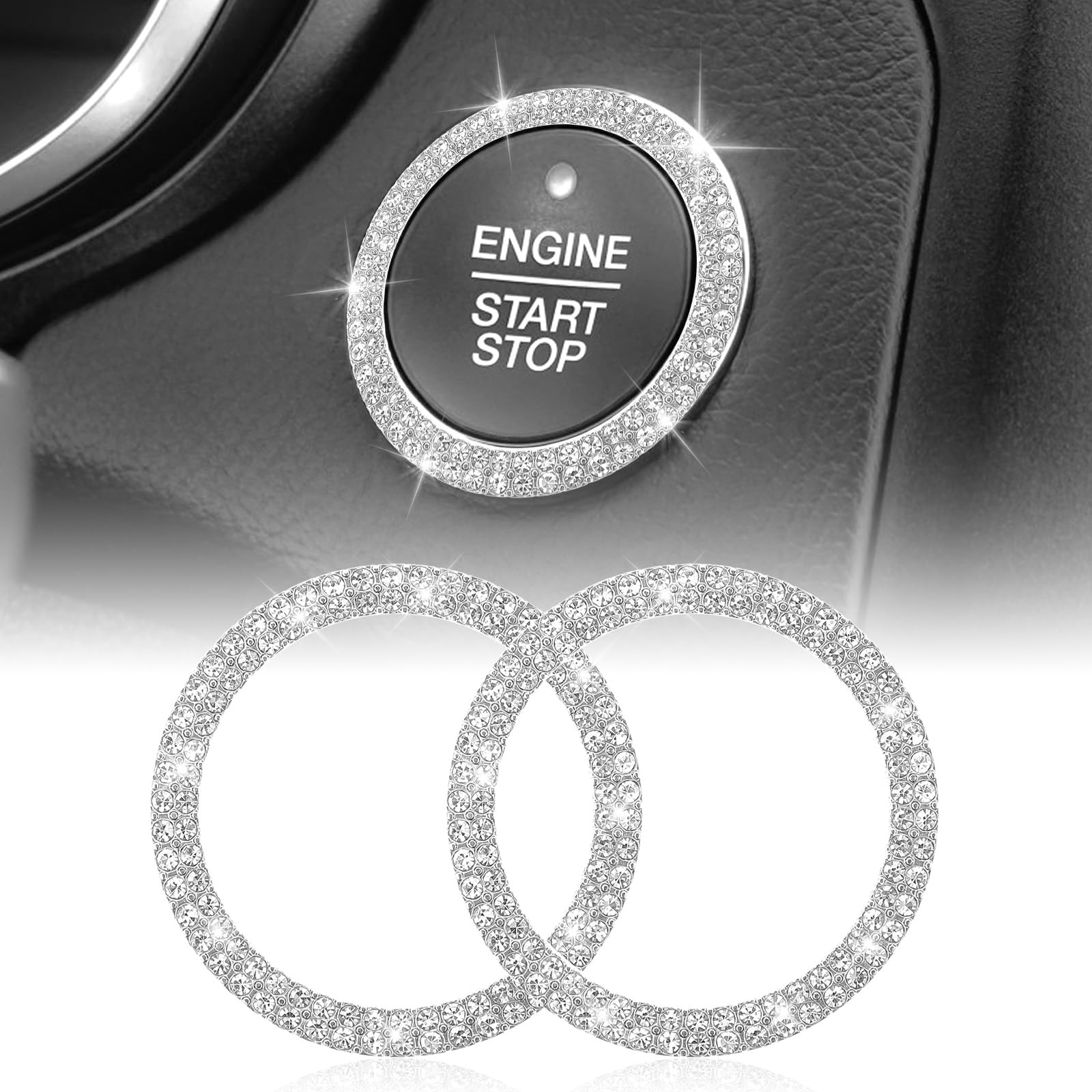 2 Stück Auto Start Stopp Dekoration Ring Universal Kristall Strass Motor Starter Dekoration Ring Glitzer Auto Dekor Innenraum Zubehör Frauen Auto Startknopf Deko Autoinnenraum für die meisten Modelle von Xinjoduz