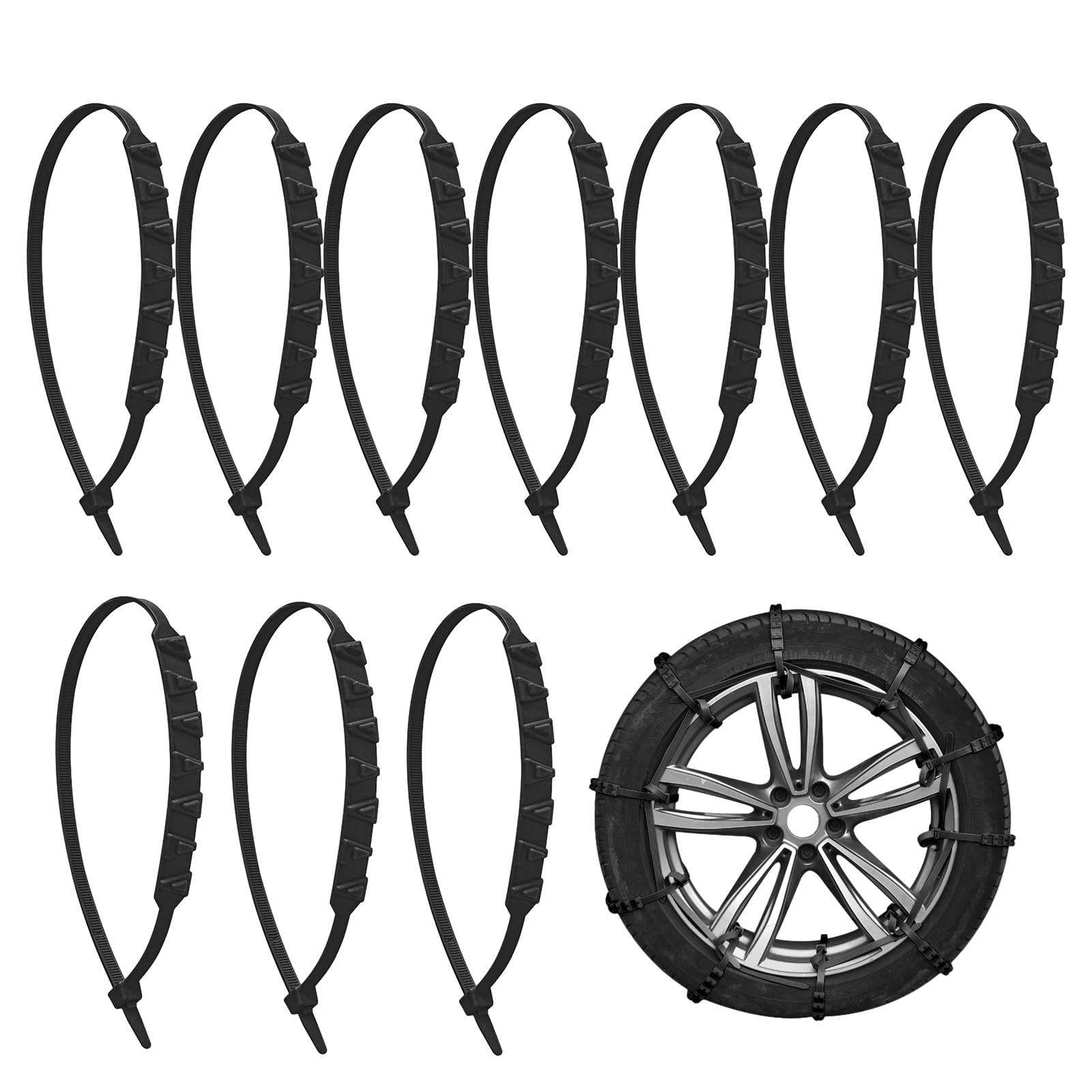 Schneereifenketten-Set, 10 Stück, Anti-Rutsch, Schlamm, Schnee, Überlebens-Traktion, multifunktional, Sicherheitsketten für Motorräder, Roller von Xistuoz