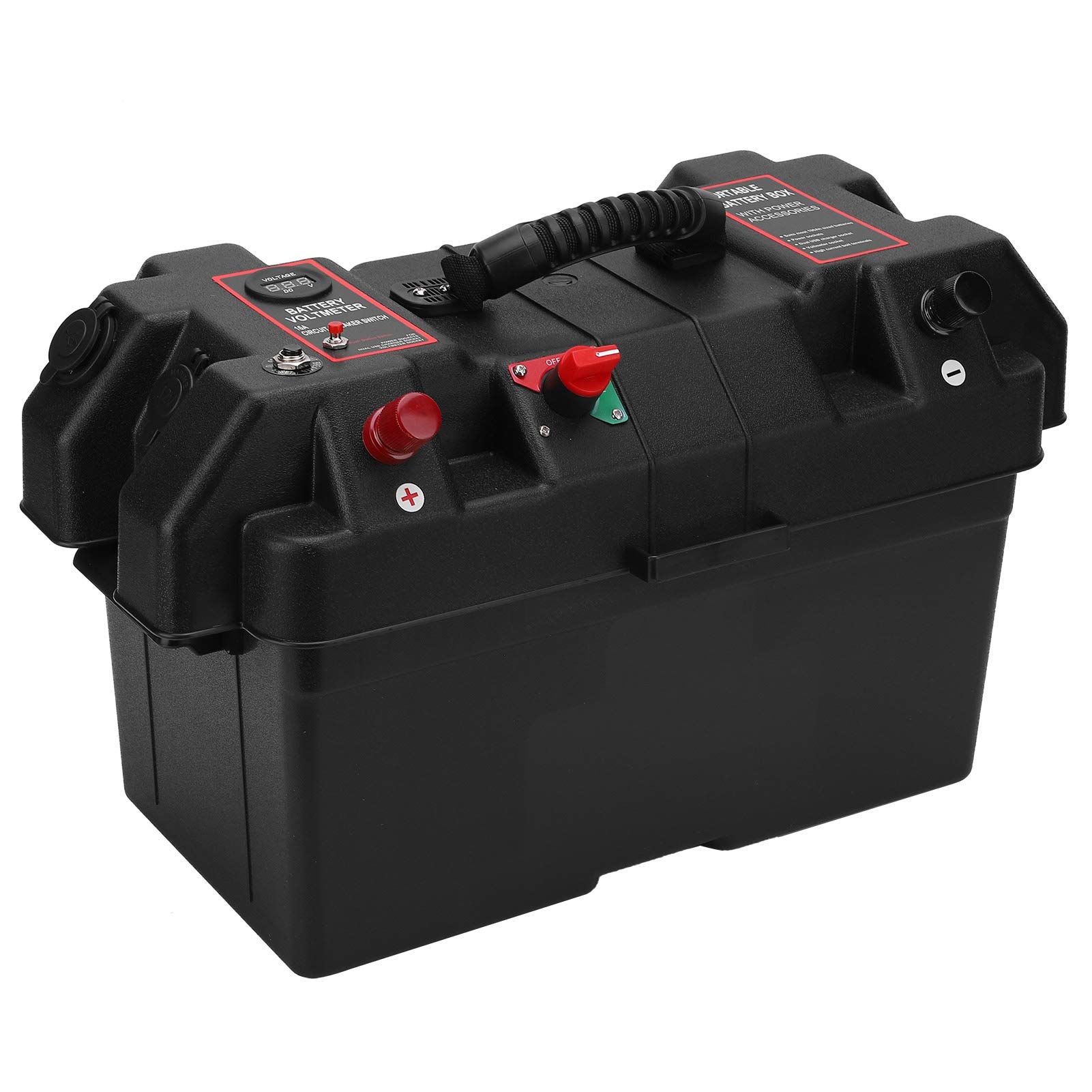 Xiuganpo 12V 24V Batteriekästen, PP-Material Smart Battery Box Power Center mit USB-Strom-Voltmeter-Buchsen, Autoaufladung Im Freien, Outdoor-Batterietester für Boote, Kajaks, Kanus von Xiuganpo