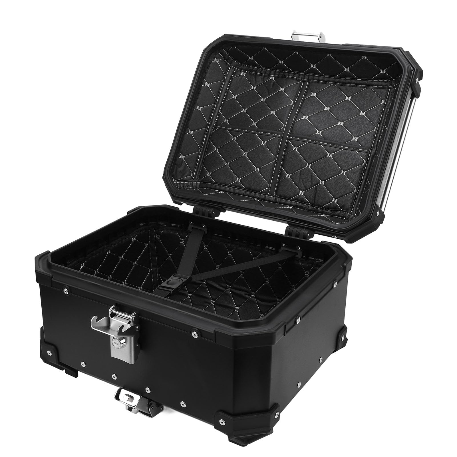 Xiuganpo Universal Motorrad Top Case, Aluminium 32L Top Case Motorrad Heckbox Motorrad Top Case mit Sicherheitsschloss, PU-Futter und Rückenlehne (Black) von Xiuganpo