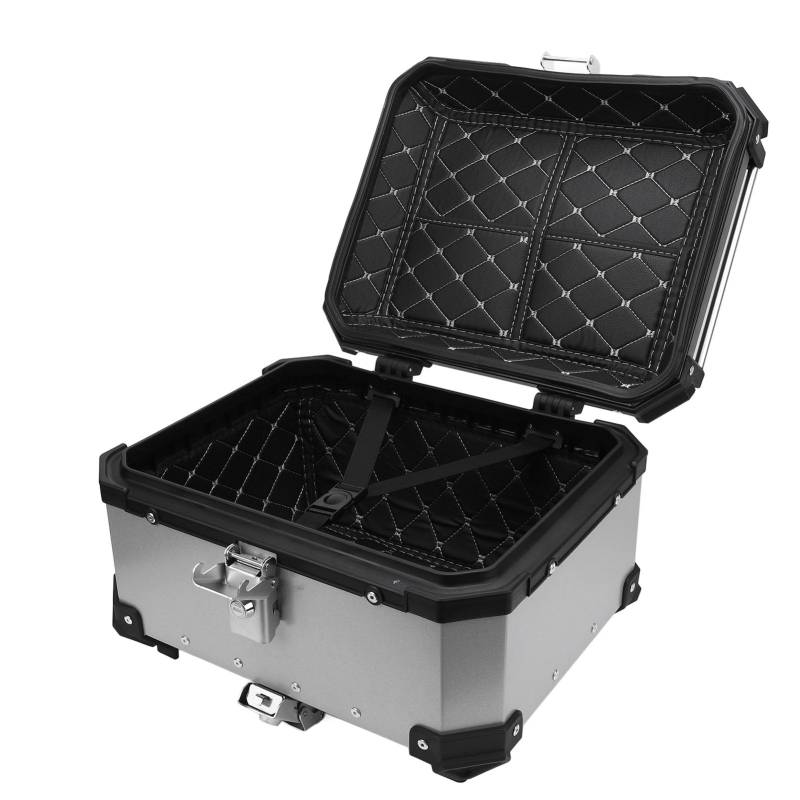 Xiuganpo Universal Motorrad Top Case, Aluminium 32L Top Case Motorrad Heckbox Motorrad Top Case mit Sicherheitsschloss, PU-Futter und Rückenlehne (Silver) von Xiuganpo