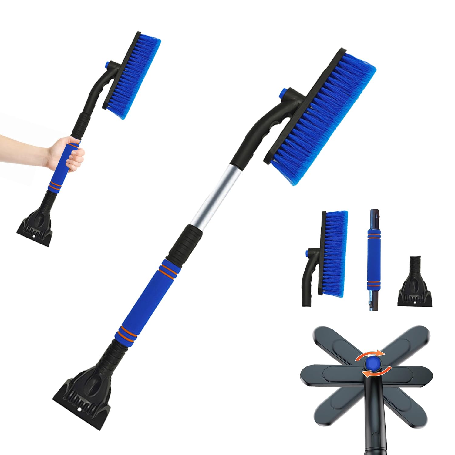 Xiujuers Eiskratzer Auto mit Besen, 80CM Teleskop Eiskratzer mit Besen, 360 ° Drehbarer Auto SchneebüRste, Car Snow Brush mit Schaumstoffgriff, Schneekratzer Auto für Geeignet Auto, SUV (Blau) von Xiujuers